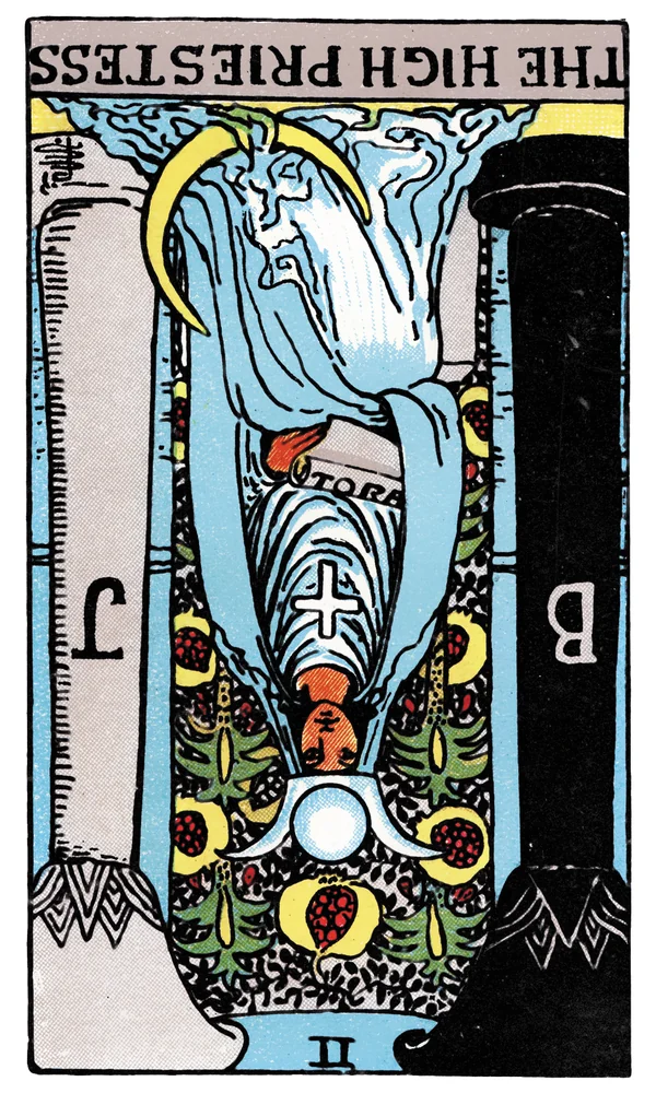Tarot card The High Priestess reversed