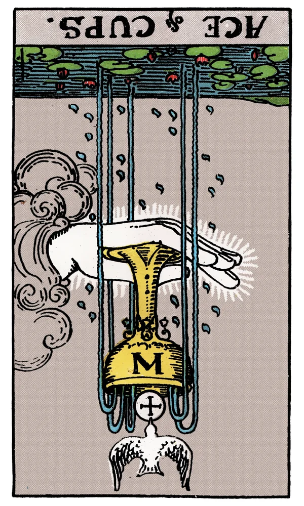 Tarot card Ace of Cups reversed
