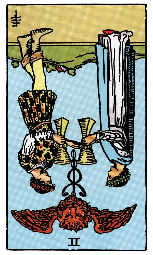 Tarot card Two of Cups reversed