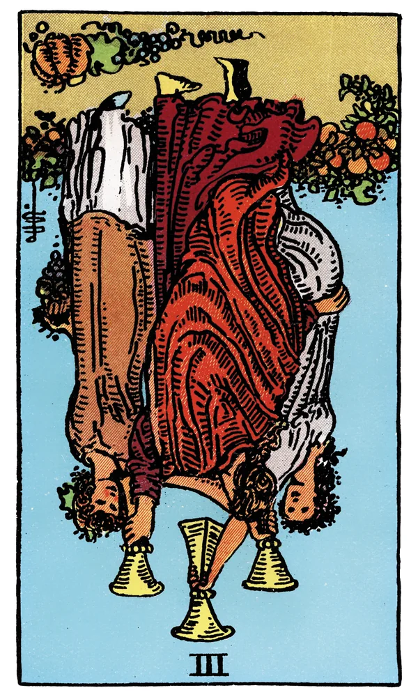 Tarot card Three of Cups reversed