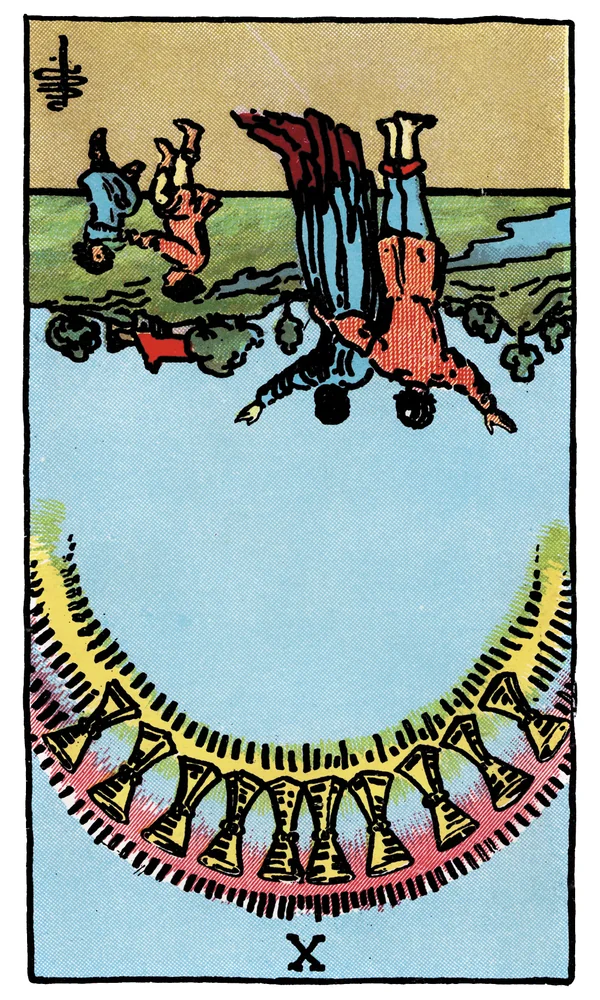 Tarot card Ten of Cups reversed