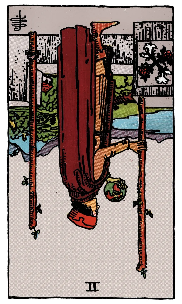 Tarot card Two of Wands reversed