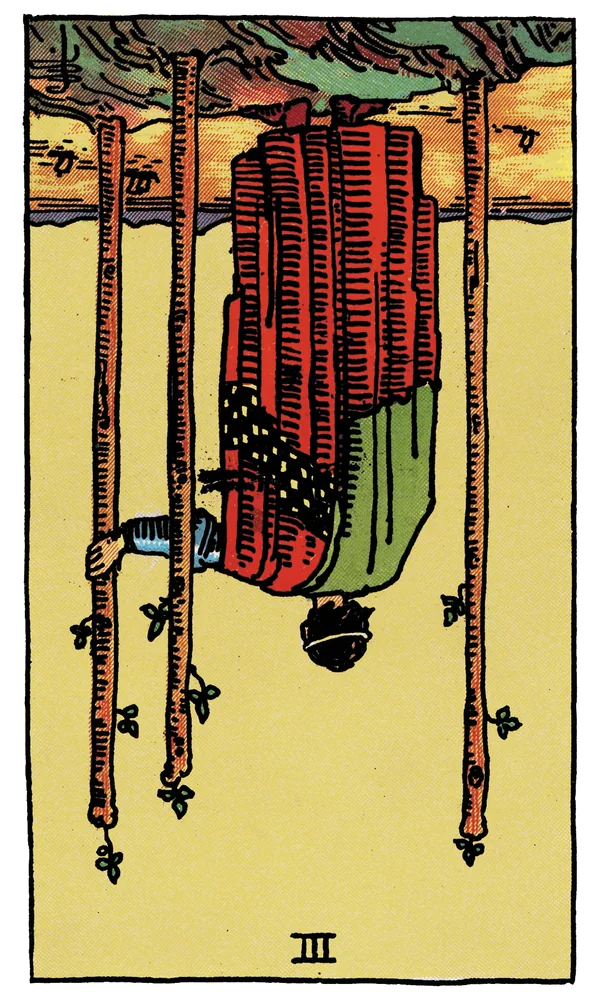 Tarot card Three of Wands reversed