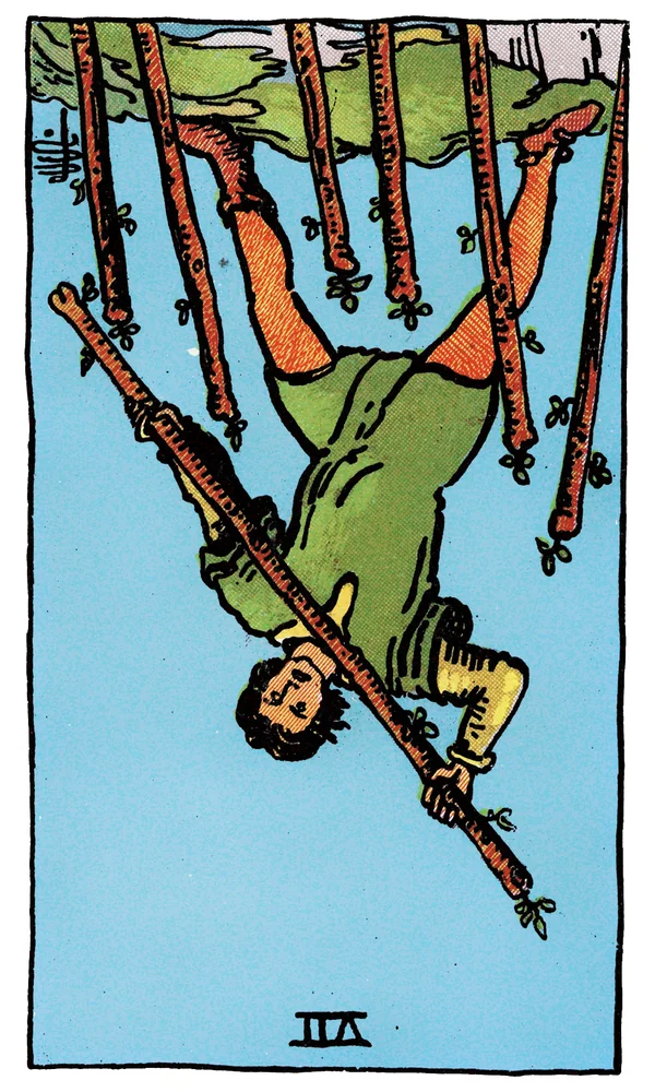 Tarot card Seven of Wands reversed