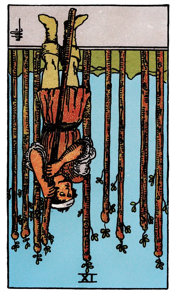 Tarot card Nine of Wands reversed