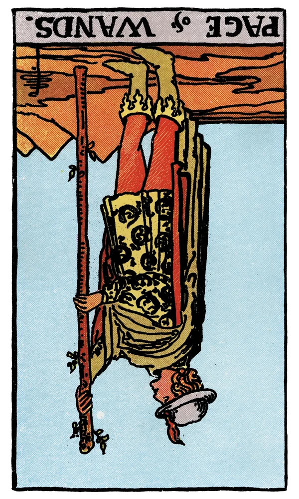 Tarot card Page of Wands reversed