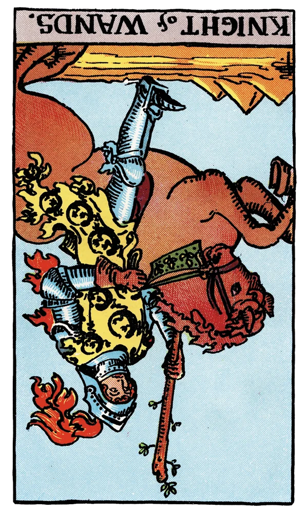 Tarot card Knight of Wands reversed
