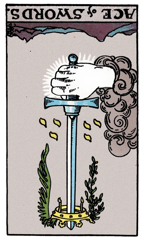Tarot card Ace of Swords reversed
