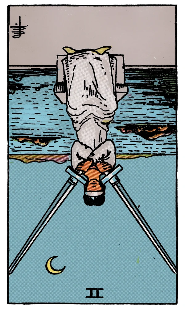 Tarot card Two of Swords reversed