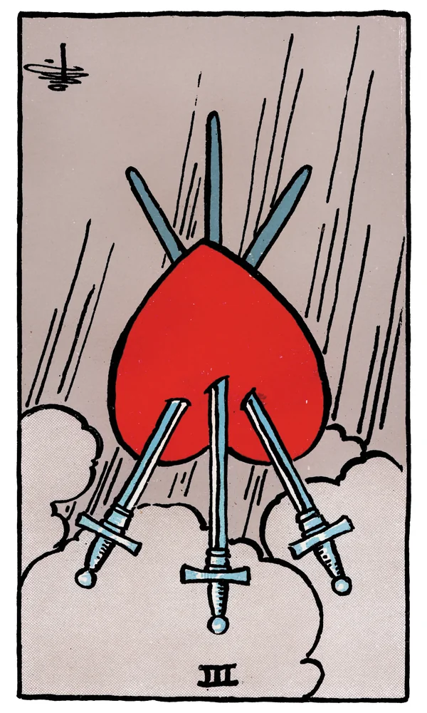 Tarot card Three of Swords reversed
