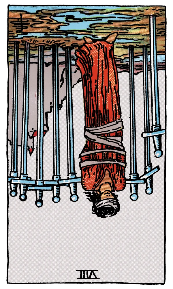Tarot card Eight of Swords reversed