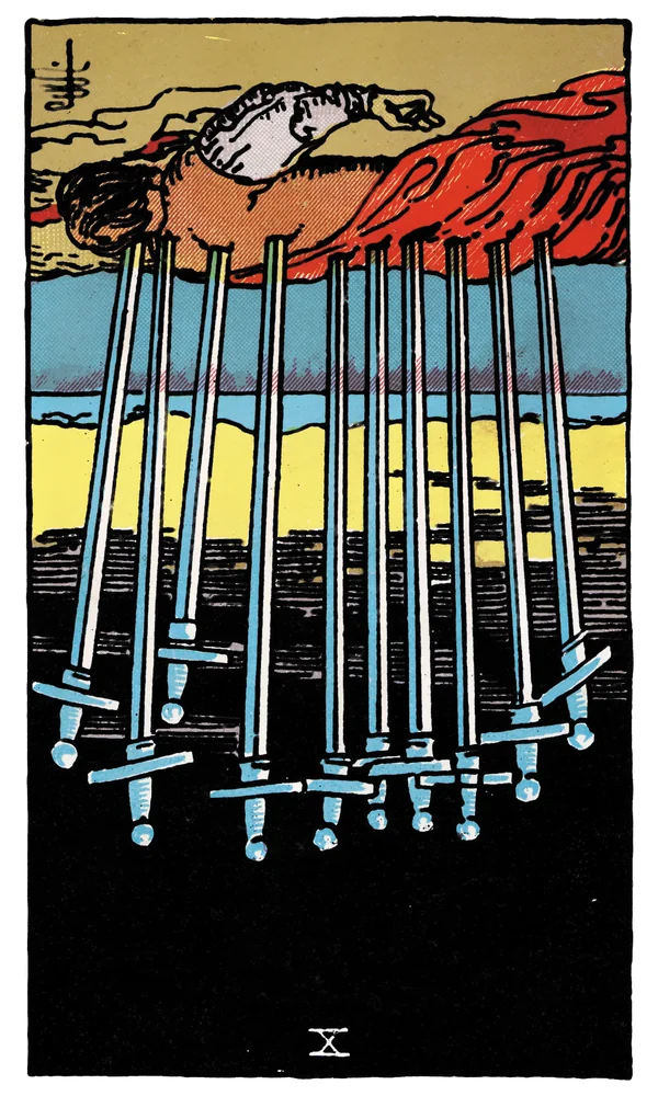 Tarot card Ten of Swords reversed