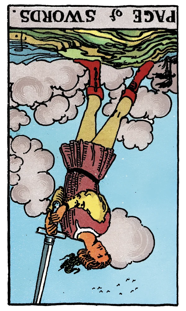 Tarot card Page of Swords reversed