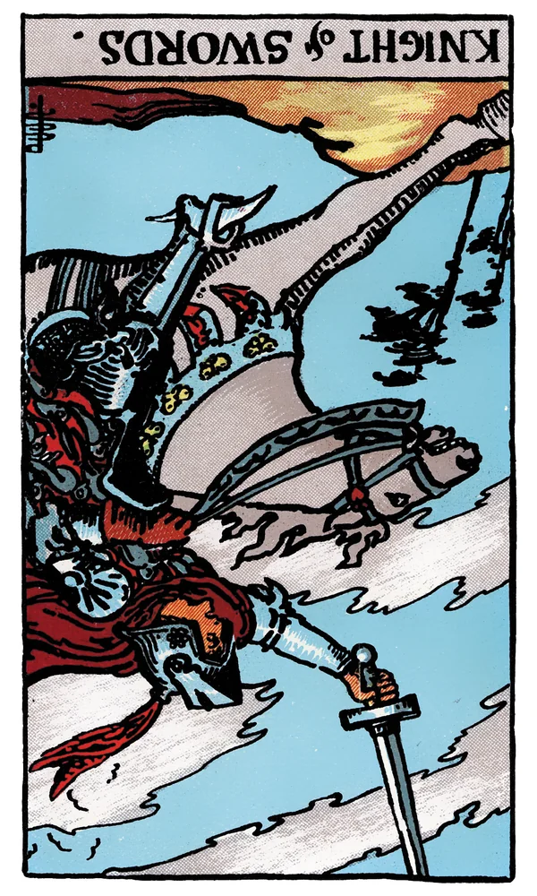 Tarot card Knight of Swords reversed