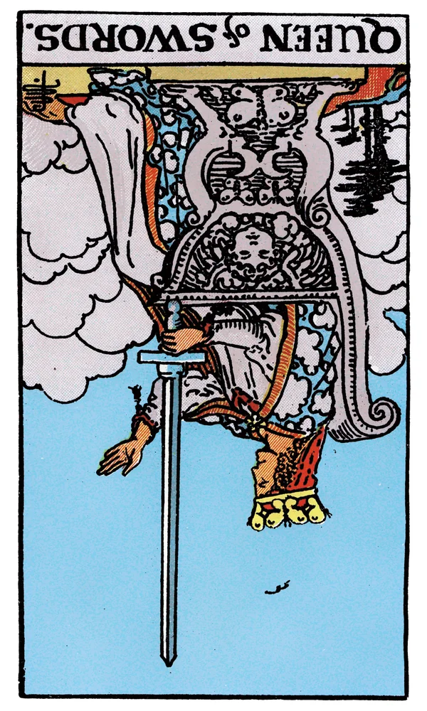 Tarot card Queen of Swords reversed
