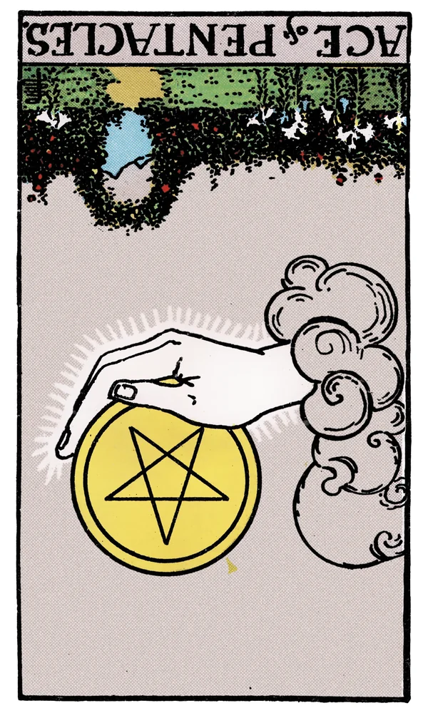 Tarot card Ace of Pentacles reversed