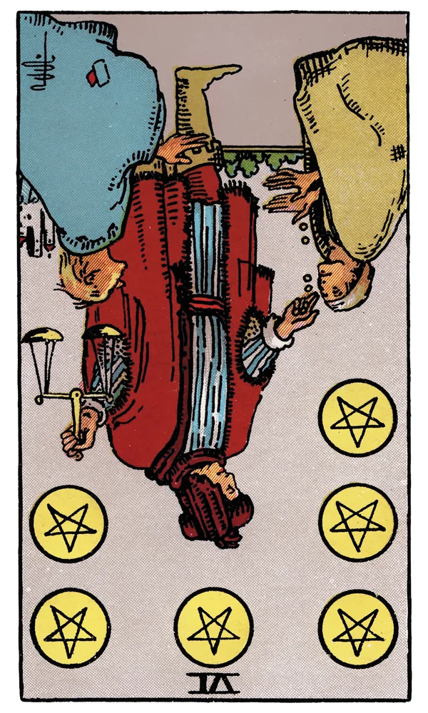 Tarot card Six of Pentacles reversed