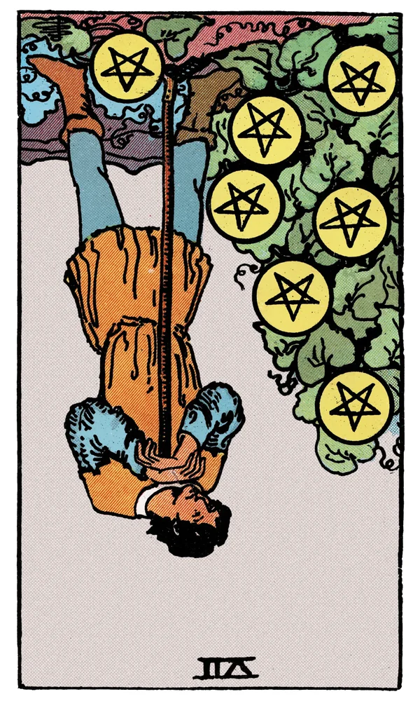 Tarot card Seven of Pentacles reversed