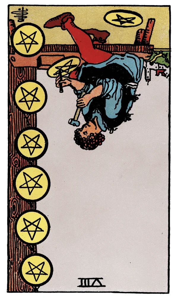 Tarot card Eight of Pentacles reversed