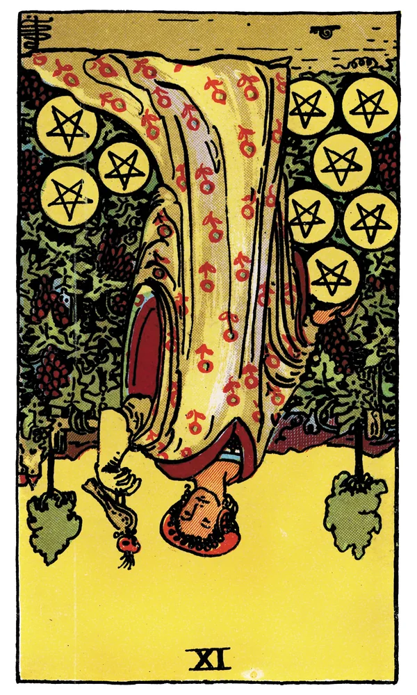 Tarot card Nine of Pentacles reversed