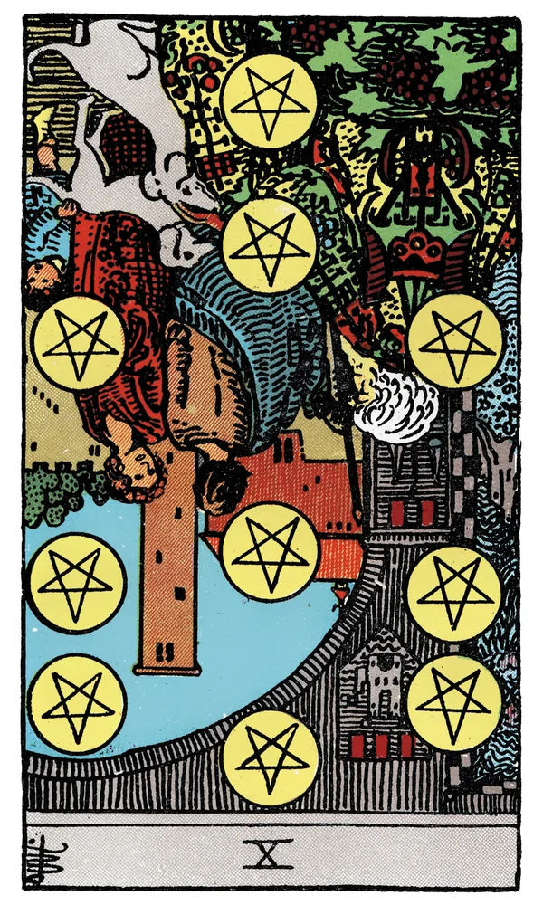 Tarot card Ten of Pentacles reversed