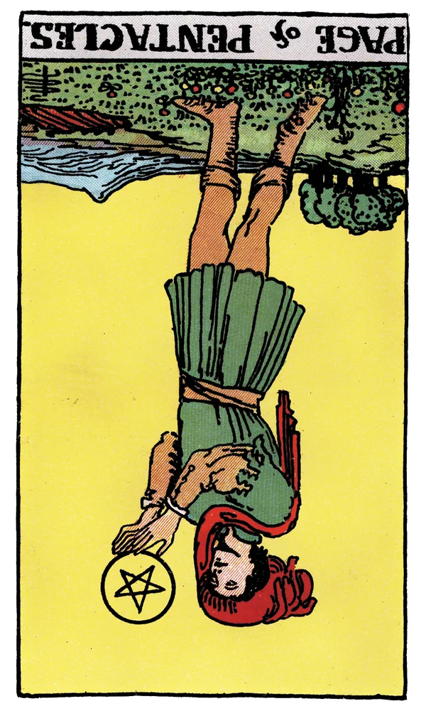Tarot card Page of Pentacles reversed