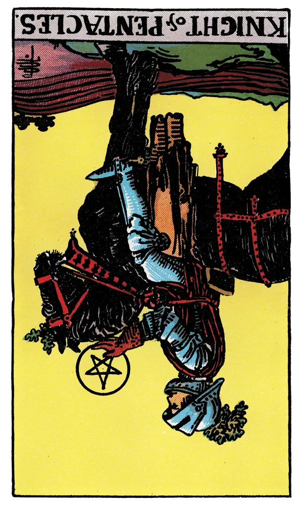 Tarot card Knight of Pentacles reversed