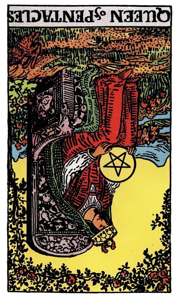 Tarot card Queen of Pentacles reversed